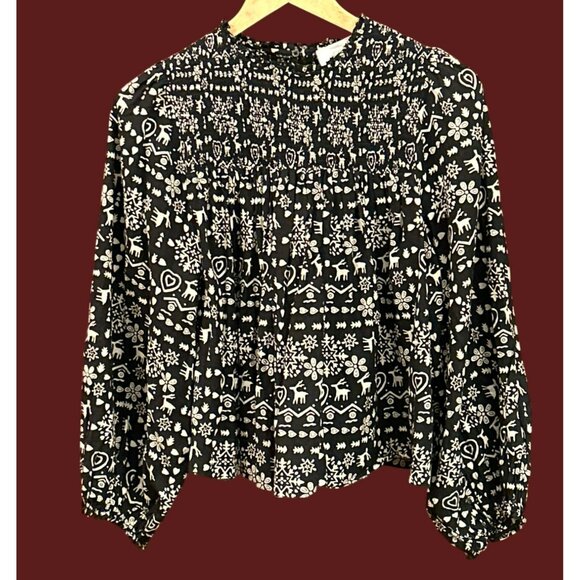 The Great Black Ivory Smocked Yoke Victorian Top Size 2 Balloon Sleeves